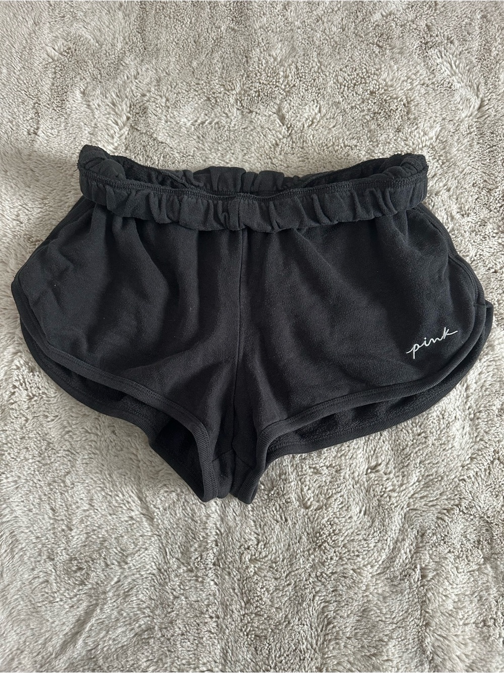 PINK Victoria's Secret Black Ruffle Waist Athletic Shorts